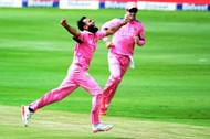 JOHANNESBURG, SOUTH AFRICA - FEBRUARY 12:  Imran Tahir of the Proteas celebrates the wicket of Eoin Morgan of England during the 4th Momentum ODI between South Africa and England at Bidvest Wanderers Stadium on February 12, 2016 in Johannesburg, South Africa.  (Photo by Lee Warren/Gallo Images/Getty Images)
